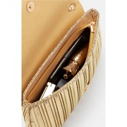 Gold Pleated Flap Clutch