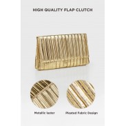 Gold Pleated Flap Clutch