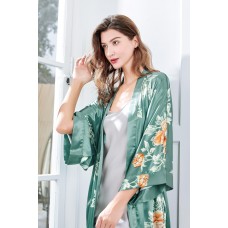 Floral Kimono Robe Satin Silk Wedding Robe