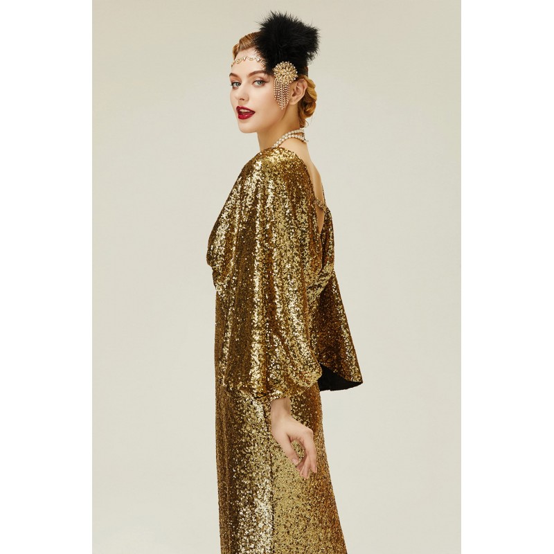 Long gold sequined dress