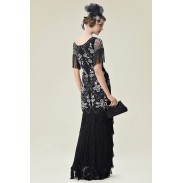 V Neck Evening Gown Sequin Beaded Maxi Dress