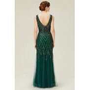 V Neck Evening Gown Sequin Beaded Maxi Dress