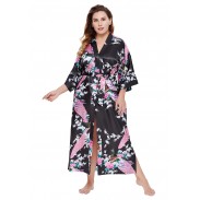 Kimono robe with peacock and flower print