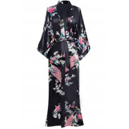 Kimono robe with peacock and flower print