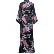 Kimono robe with peacock and flower print