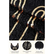 V-neck beaded fringe gatsby gold and black dress