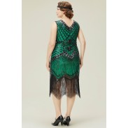 V Neck Beaded Fringe Gatsby Green Dress